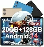 Android 14 Tablet mit Widevine L1, Tablet Touchscreen 11 Zoll mit 20 GB RAM + 128 GB ROM (1 TB erweiterbar), Tablet mit 5G WLAN, Octa-Core, Kameras 13 MP, IPS 1280 x 800, 8000 mAh/18 W, Roségold
