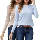 YUTILA 1/2er Pack Damen Langarmshirt Rundhals Einfabrig Langarm Pullover Viskose Shirt Herbst und Winter