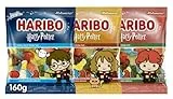HARIBO Harry Potter Gummibärchen | Limitierte Edition mit Harry, Hermine & Ron | 3x 160g Fruchtgummis | Magischer Snack für Harry Potter Fans