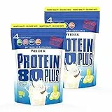 WEIDER Protein 80 Plus Eiweißpulver, 2 Pack, Kokosnuss, Low-Carb, Mehrkomponenten Casein Whey Mix für Proteinshakes, 2x500g