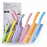 hecef Küchenmesser Set 6-teilig, Edelstahl Messer mit Schutzhüllen, Scharfe Messer Set mit Bunte Non-Stick Klinge und Soft Touch Griff, Profi Kochmesser für Köche, Spülmaschinenfest