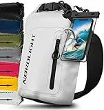 Nordlight Dry Bag wasserdichte Tasche mit Handyhülle + Roll-Top, Schultergurt | Drybag wasserfester Rucksack Beutel Packsack Seesack Wassersack Wetbag | Baden Schwimmen Strand SUP – Weiß, 10 Liter