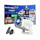 Beamer 4K Projektor Full HD 1080P Android Tragbarer Projektor, Mini Beamer mit WiFi 6 und Bluetooth 5.2 & 270° Dreh Proyector, Intelligenter 4K für PC/HDMI/USB, mit Maus und Fernbedienung, Weiß
