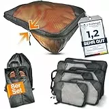 TRAVELY Packing Cubes Compression - 8-teiliges Set inkl. Schuhtasche & Wäschebeutel - Packwürfel Kompression als Koffer oder Rucksack Organizer - Packtaschen für Reise, Packbeutel, Kompressionsbeutel