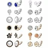 MOZAKA 6/12 Paar Clip-On-Ohrringe für Damen, Zirkonia, nicht durchbohrt, Clip-Ohrring-Set, Zirkonia, künstliche Perlen, gedrehter Knoten, Schmuck-Set, Metall, Häma