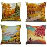 Kissenbezug 4er Set, Warme Landschaft 30x30cm Kissenbezüge Leinen Sofakissen mit Reissverschluss, Quadratisch Kissenhülle Wohnzimmer, Zierkissenbezüge für Sofa Zuhause Outdoor Garten Dekoration 5712