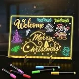 BlueSwan Led Zeichenbrett, Kleine Geschenke für Kinder mit 12 Farben Einstellbar 7 Licht Modi, Komplettset inkl, Ständer & Kette, Abwischbar für Leuchtendes Acryl Schreibtafel, Memo, Café, Zuhause