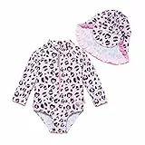 BONVERANO Baby Mädchen Badeanzug mit Badekappe UV-Schutz 50+ EIN stück Langärmelige-Badeanzug…(Rosa-Rosa,12-18Monate…