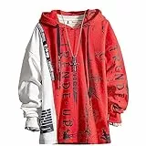 Covisoty Kapuzenpullover für Herren Hip Hop Patchwork Hoodie Classic Männer Langarm Sweatshirts Druck Pullover Rot L