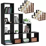 MIADOMODO® Treppenregal - Schwarz, 10 Fächer, 129,5x29x129,5 cm, für Wohnzimmer, Stabil, Offen, Freistehend, Indoor, aus MDF-Platte - Stufenregal, Raumteiler Regal, Bücherregal, Standregal