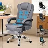 ALFORDSON Bürostuhl mit Massagefunktion, ergonomisches Design mit großer Sitzpolsterung, Lendenwirbelstütze, Rollen, für reibungslose Mobilität im Büro, Grau, Leinen Fabric