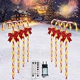 HELESIN Zuckerstangen Lichterkette Weihnachtsdeko Aussen 8 Stück, 12 Modi Timer Christbaumschmuck Zuckerstangen Beleuchtet Außen mit 80 LED, Wasserdicht Weihnachtsbeleuchtung Außen fur Garten Deko