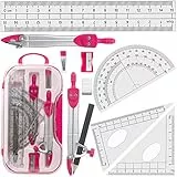 Akuoly Schulzirkel Geometriezirkel Mathematik Geometrie Set Geometry Compass mit 2pcs Zirkel, 2pcs Geodreieck, 15 cm Lineal und Winkelmesser