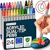 Artistro 24 Acrylstifte für Steine, Wasserfest mit Doppelspitze (Feine Spitze 1mm + Punkt 5mm), Acrylmarker, Malstifte-Set für Halloween, Zeichenset, Marker für Textil, Leinwand, Glas, Holz, Papier