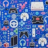 Geschenkpapier Geburstag Erwachsene 70cm x 2m Rolle (Dunkelblau mit Gaming Motiv)
