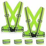 ZWOOS Reflektierende Einstellbar Warnweste und Running Reflektorbänder, Sicherheitsweste Unfallweste für Laufen, Joggen, Radfahren, Wandern, Motorrad Fahren (2 x Warnweste + 4 x Reflektorbänder)