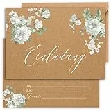 E&G Klasse 10x Einladungskarten weiße Rosen Kraftpapier Optik mit 10 Umschlägen Erwachsene Frauen A6 Braun Weiß Einladungskarte Feier Fest Einladung Party Hochzeit Jubiläum