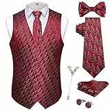 SzonMcnl Weihnachts Weste Herren Weihnachtsbaum Muster Weste Festlich Happy Krawatte Fliege Tasche Quadratisches Taschentuch Anzug Set-3XL