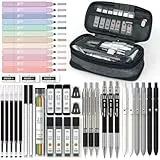 Four Candies 45 Stück Schulsachen mit Mäppchen, 12 Pastell Textmarker, 5 Gelstifte, 6 Druckbleistift Set, Stifte und Coole Sachen für Teenager Mädchen School Stuff Office Adult (Schwarz)