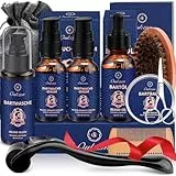 Bartpflege Set für Männer, Aufgerüstet Bart Geschenk für Weihnachten Geburtstag -Komplett Bartwuchsmittel Männer mit Bartshampoo, Bartöl, Bartroller, Bartwuchs Serum, Bartbalsam, Bartbürste,Bartschere