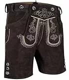 TR Martha Premium Lederhose für Herren - Elegante Trachtenhose Gr.46-60 - Kurze Trachten Lederhose mit Träger für Männer - Oktoberfest Hose (48, Dunkelbraun)