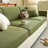 Gleedipre Flexibler Sofabezug Cord Sitzkissen Rückenlehne Schutzbezug Für alle Jahreszeiten Sofa-Spannbettlaken(Grün,65–85 cm x 165–200 cm)