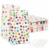 50 Stück Geschenktüten Kindergeburtstag,18 X 9 X6cm Papiertüten Kindergeburtstag,Mitgebsel Tüten Kindergeburtstag mit 60 Aufkleber,Geschenktüten Klein für Weihnachten,Geburtstag,Hochzeiten,Party