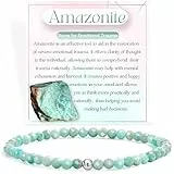 Farfume Amazonit-Edelstein Perlen Armband für Frauen, 4mm Kristall Silber 925 Naturstein Schmuck Elastisch Armbänder Damen, Chakra Spirituelle Charms Armbänder Geschenke-M