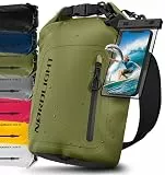 Nordlight Dry Bag wasserdichte Tasche mit Handyhülle + Roll-Top, Schultergurt | Drybag wasserfester Rucksack Beutel Packsack Seesack Wassersack Wetbag | Baden Schwimmen Strand SUP – Olivgrün, 20 Liter