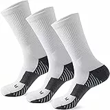 Laufsocken Sportsocken Herren Damen 3 Paar Wandersocken Fussballsocken Rutschfest Gepolstert (Crew Weiß 39-42)