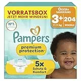 Pampers Premium Protection Größe 3+, 204 Windeln, 7kg-11kg, unser Nr. 1 Haut- und Auslaufschutz