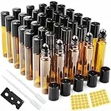 DKBT Roll on Glasflaschen für ätherisches öl Roll on öl Flasche Leer Rollon Flaschen für öle mit Edelstahl-Roller Ball ätherische öle Roll on für ätherische Öle (Braun 35 Stück)