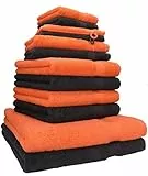 Betz 12-TLG. Handtuch Set Premium 100% Baumwolle 2 Duschtücher 4 Handtücher 2 Gästetücher 2 Seiftücher 2 Waschhandschuhe Farbe blutorange/Graphit