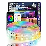 Outdoor LED Streifen IP68 Waterproof, RGB+IC Rope Lights mit App/Fernbedienung, Music Sync Light für Balkone, Terrassen, Dächer, Gärten, Schwimmbäder (20M-IP68-LED Lights)
