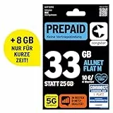 congstar Prepaid ALLNET M SIM-Karte ohne Vertrag I Prepaid-Paket in D-Netz-Qualität I 33 GB + 10€ Startguthaben I Telefonie & SMS Flat in alle dt. Netze I EU-Roaming inkl.