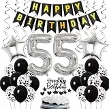 Ohaoduo 55. Geburtstag Dekoration, Geburtstagsdeko 55 Jahr Männer Junge, 55 Geburtstag Deko, 55 Ballon Schwarz und Silber Deko, Luftballon 55. Party , 55 Mann Frau …