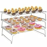HaWare Abkühlgitter, Edelstahl 3-töckiges Kühlgitter Auskühlgitter zum Backen Braten Grillen von Kekse Kuchen Brot Torte, Faltbar & Stapelbar, Ofen- & Spülmaschinenfest - 38x26cm