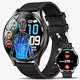 Lgnitek 2025 Smartwatch Herren mit ΒΙυtｚυcker/EKG/BMI/Harnsäure 44mm, Rund 1,43' AMOLED Gesundheitsuhr mit 24/7 Pulsuhr Schlafmonitor SpO2 ΒΙυtdrυck Bluetooth-Anrufe SOS-Notruf, Fitness-Uhr, Schwarz
