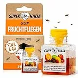 Super Ninja Fruchtfliegenfalle für Innenbereich – 2er-Pack, Wirksame Obstfliegenfalle für Haushalt und Küche, bis zu 3 Wochen Leistung pro Flasche, Kinder-und haustierfreundlich
