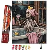 Bougimal Malen Nach Zahlen Erwachsene Tiere Ohen Rahmen inklusive Pinsel und Acrylfarben - 40 x 50 cm, Badendes Skelett