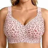 Women's Jelly Wireless Plus Size Bra,Seamless Push Up Full Coverage Supportive T-Shirt Bra, Daily&Sport Bra, Yoga Bralettes (pink Leopard Print,XXL)