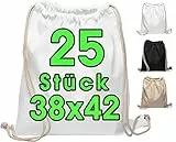 Baumwoll Turnbeutel 25 Stück 38 x 42cm Sportbeutel - Rucksack Stofftasche Bag, Beutel, Baumwollbeutel, Jutebeutel OEKO-TEX® zertifiziert Stoffbeutel Einkaufsbeutel Gym Sac Sack zum bemalen Set Weiss