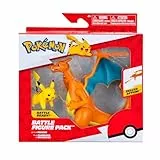 Pokémon PKW3459 - Battle Figure Pack - Glurak & Pikachu, beweglicher Glurak mit Pikachu