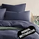 Seralino Perkal Bettwäsche 135x200 Dunkelblau | Bio Baumwolle Bettwäsche 135x200 inkl. Kopfkissenbezug 80x80 | weiche Bettwäsche 135 x 200 (angeraut) | mit Reißverschluss | Stonewashed
