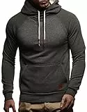 Leif Nelson Herren Hoodie Slim Fit – Kapuzenpullover Schwarz, Moderner Sweatshirt Pullover mit Kapuze & Tasche, Langarm Basic LN8125
