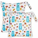 Loscarol 2 Stück Wetbag Groß Kindergarten für Baby Personalisiert Nappy Bag, Lässig Nasstasche Wechselwäsche Schwimmsachen wasserdichte Windeltasche, Klein Bikini Wet Bag Schwimmen Set (Bear)