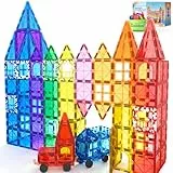 100 Magnetische Fliesen STEM Bauspielzeug mit 2 Autos, Sensorische Magnetische Bausteine für Kleinkinder und Kinder, Vorschule Montessori Spielzeug Geschenke für 3+ Jahre alte Jungen und Mädchen