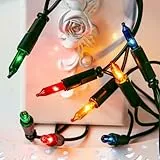 hellum Lichterkette innen mit 50 Lichtern, mini Lichterkette bunte Lichter beleuchtete 7,35m, bunt strombetrieben mit grünem Kabel,