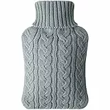 Vicloon Premium Wärmflasche mit weichem Strickbezug, 2L Wärmflasche mit Bezug, Bettflasche mit Superweichem Abnehmbarem Bezug, Weihnachten & Wintergeschenke für Erwachsene & Kinder-Hellgrau