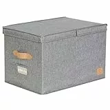 LOVE IT STORE IT Premium Aufbewahrungsbox mit Deckel XL - Aus Leinen Stoff - Beschriftungsfeld - Verstärkt mit Holz - Extra groß und stabil - Grau - 50x33x32 cm